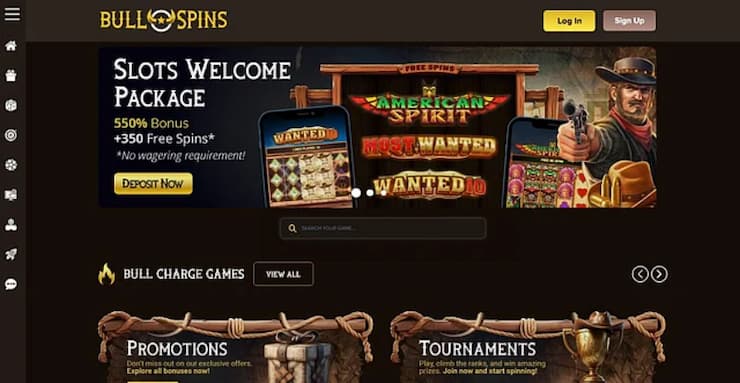 A screenshot of bullspins online UK betting site